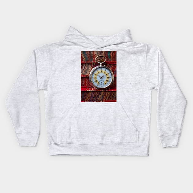 Beautiful Pocket Watch On Old Italian Books Kids Hoodie by photogarry